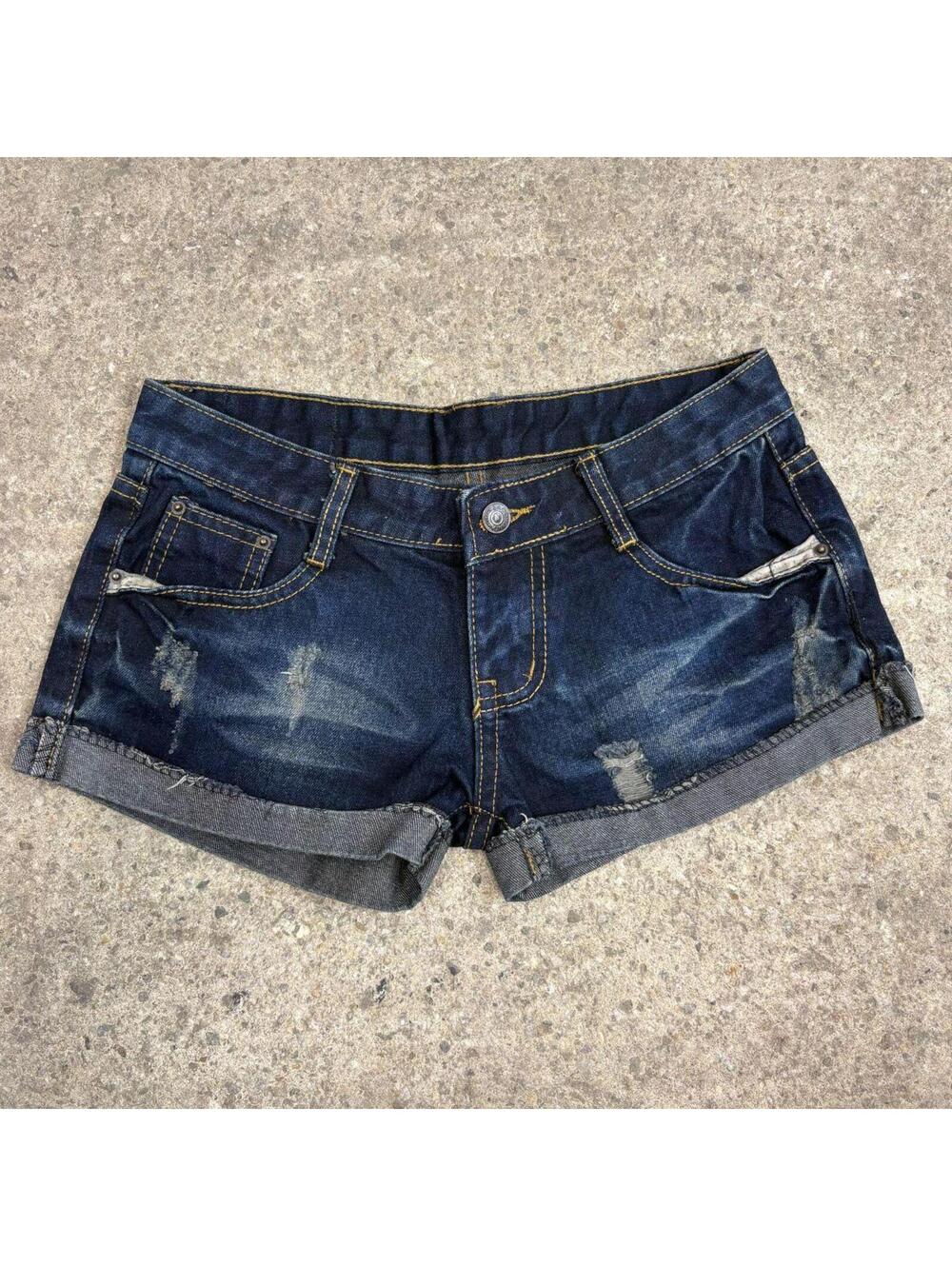 Vintage Y2K Low Rise Denim Micro Shorts Dark Wash 26